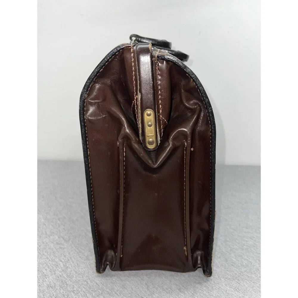 Vintage Korchmar Brown Leather Doctor Bag Briefcase Attache Combo Lock USA
